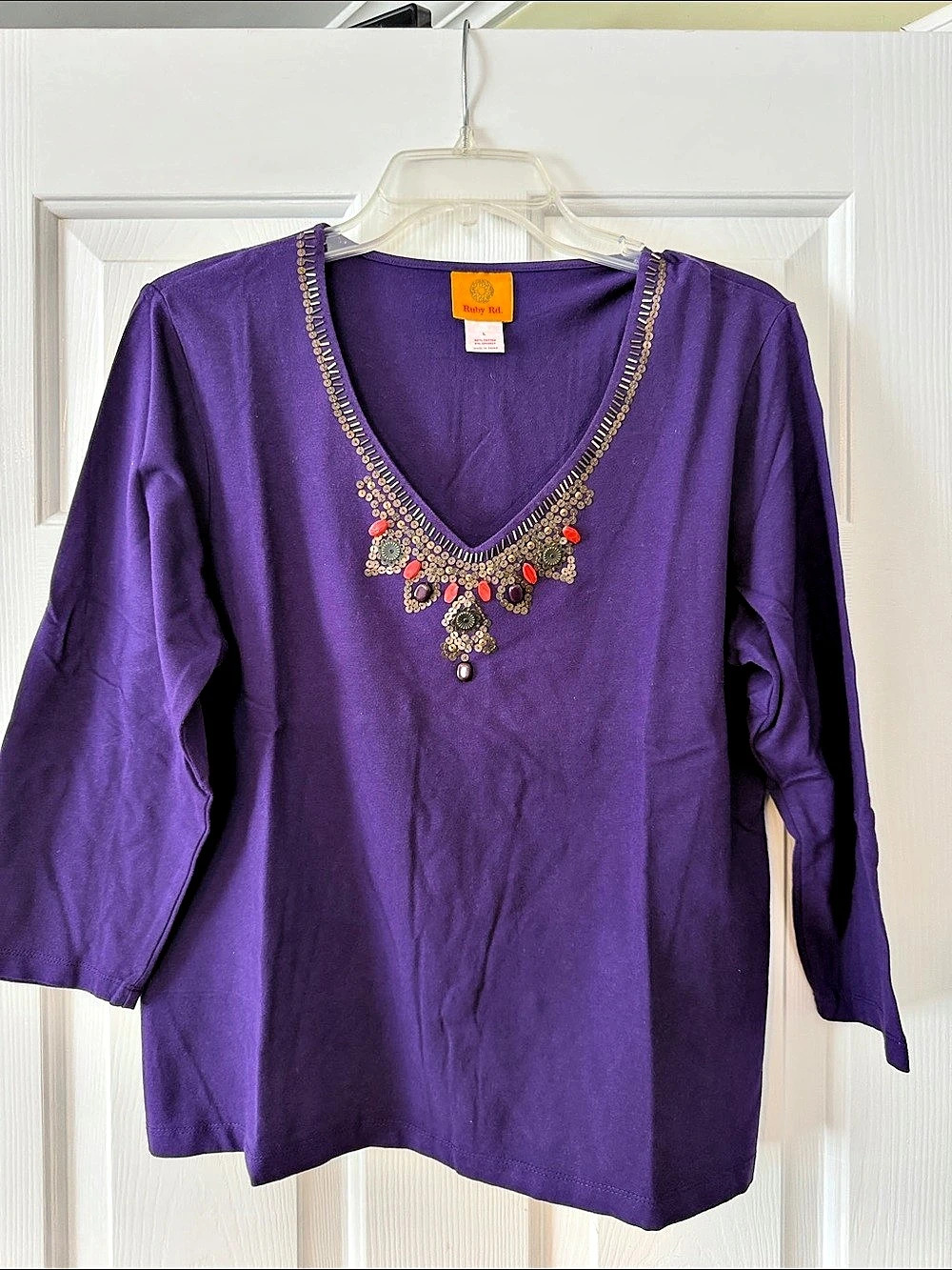 Ruby Rd. Embellished Purple Tunic Size Large